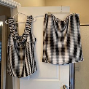 Black and white striped two-piece skirt set